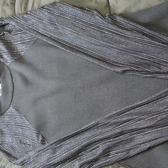 Fashion Nova Black And Metallic Gray Shimmer Long Sleeve Dress Size 2X - Picture 2 of 3